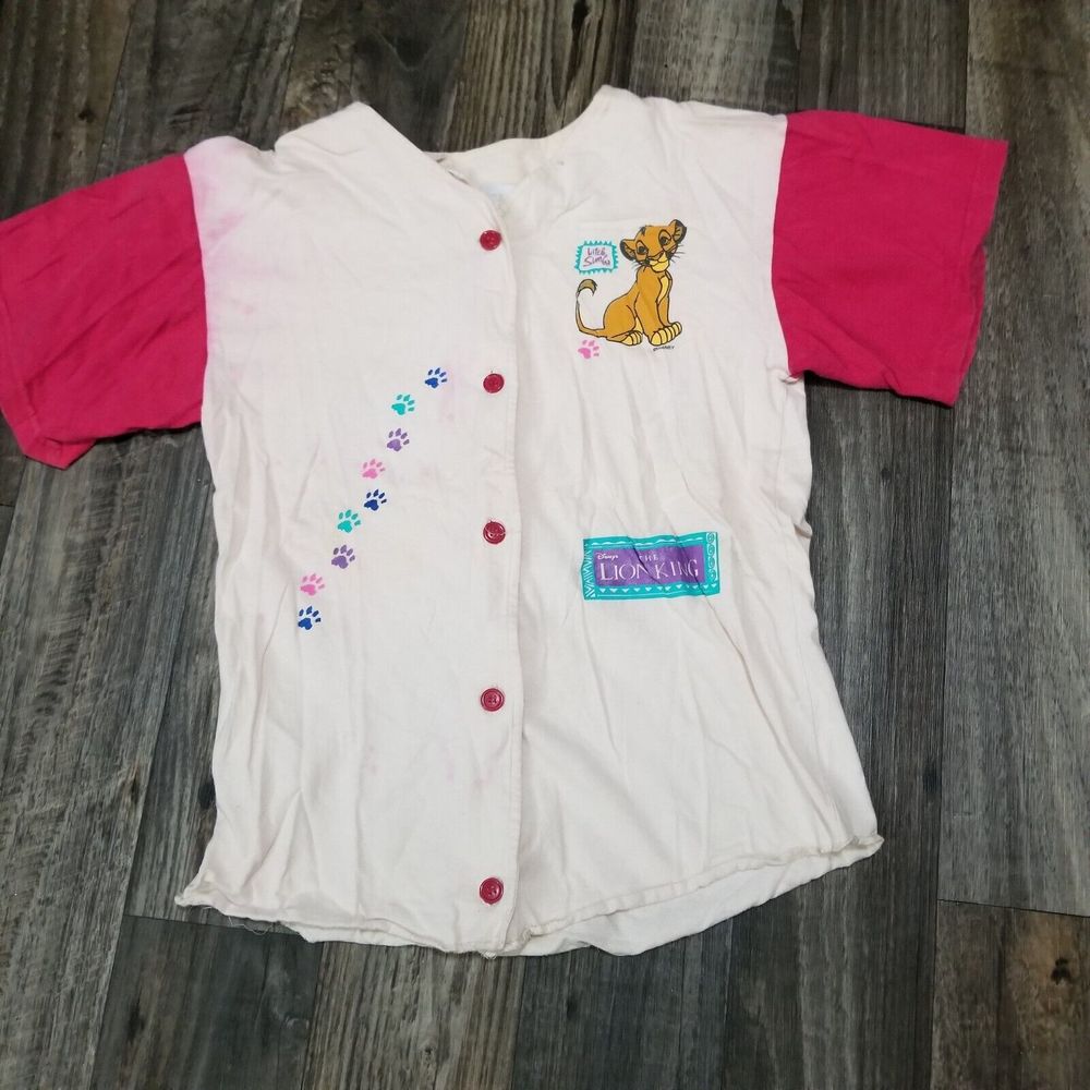Rare Vintage DISNEY’S The Lion King Button Up Youth Size Large 14 Stained Ink